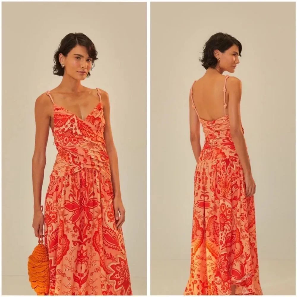 FARM RIO jaipur crossover maxi dress in red $270